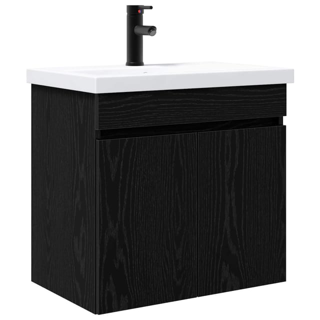 Badezimmer Waschtischunterschrank Mit Wasserhahn Schwarze Eiche Vidaxl