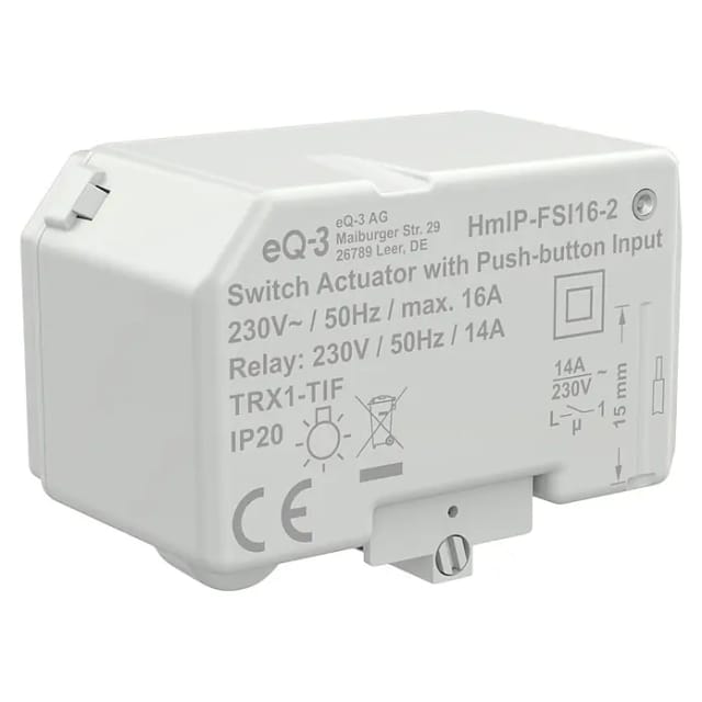 Homematic IP Smart Home Schaltaktor mit Tastereingang (16 A) – Unterputz, HmIP-FSI16-2