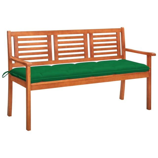 vidaXL 3-Sitzer-Gartenbank mit Auflage 150 cm Massivholz Grün Eukalyptus