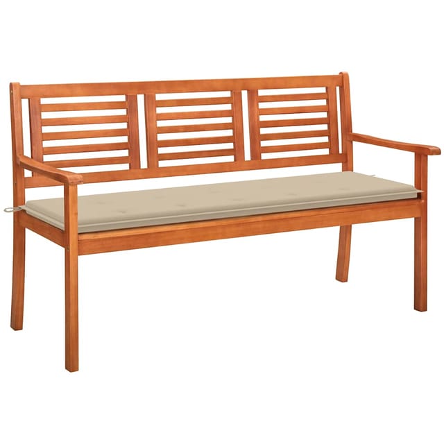 vidaXL 3-Sitzer-Gartenbank mit Auflage 150 cm Massivholz Eukalyptus Beige