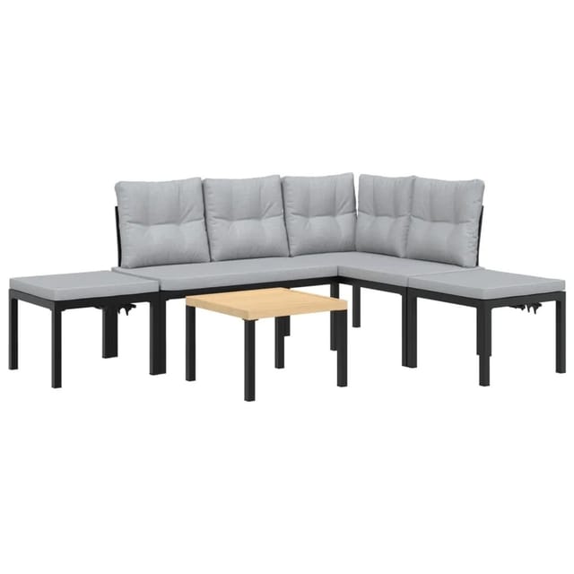 vidaXL 5-tlg Garten-Sofagarnitur mit Kissen Schwarz Stahl Modell 1