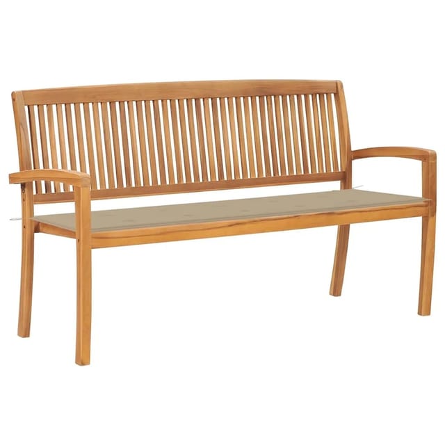 vidaXL Stapelbare Gartenbank mit Auflage 159 cm Massivholz Teak 3063309