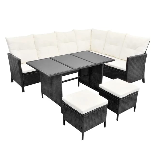 vidaXL 4-Tlg Garten-Lounge-Set mit Auflagen Poly Rattan Schwarz 43096