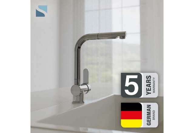 Schütte Spültischarmatur LONDON Hochdruckarmatur mit Cold-Start-Funkt., 360° schwenkbar, herausziehbar