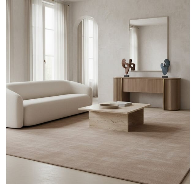 KADIMA DESIGN Teppich LECH Wohnzimmer Waschbar Schlafzimmer Wohnzimmerteppich Esszimmer Uni, Läufer, Höhe: 9 mm, Beige, 60x110 cm, Esszimmerteppich Fußbodenheizung Waschbar