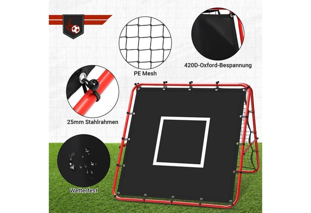 Clanmacy Rebounder Dubbelzijdig voetbal reboundnet 120 x 120 cm met 420D doelzeil, (1-St)