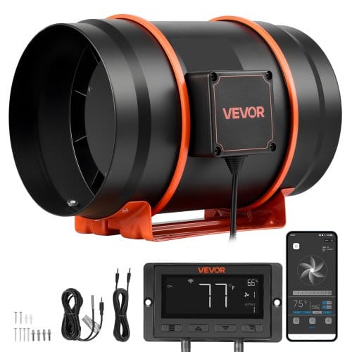 VEVOR 203mm Rohrventilator Regelbar, 1372m³/h Inline-Rohrlüfter mit PWM & App-Steuerung, Kanalventilator mit 10 Stufen 9h Timer & EC-Motor, Abluftventilator für Gewächshaus Badzimmer Keller Rauchabzug