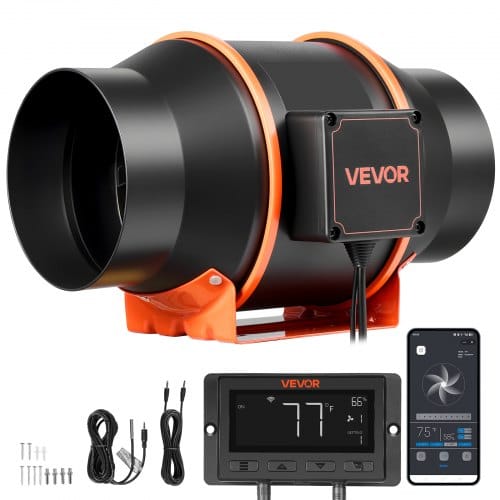 VEVOR 152,4mm Rohrventilator Regelbar, 683m³/h Inline-Rohrlüfter mit PWM & App-Steuerung, Kanalventilator mit 10 Stufen 9h Timer EC-Motor, Abluftventilator für Gewächshaus Badzimmer Keller Rauchabzug
