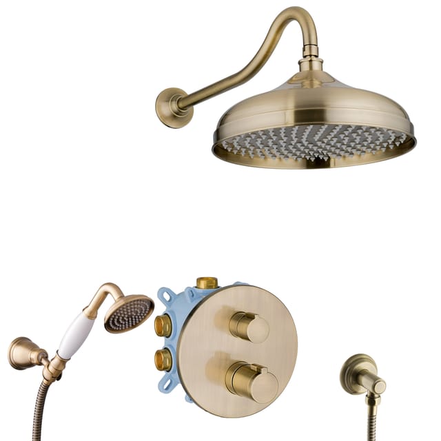 Paulgurkes - Thermostat Duschset Duschsystem Retro Nostalgie Messing Bronze Unterputz 30cm