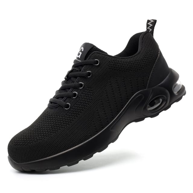 Sicherheitsschuhe Mit Luftpolster Für Herren Und Damen, Leichte Sneakers, Rutschfest, Atmungsaktiv, Zum Schnüren, Arbeitsschuhe Mit Stahlkappe, Schwarz, Größe 43-rapanda