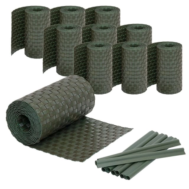 Sichtschutzstreifen Rattan Optik Inklusive Befestigungsclips - 250 X 19cm, 10 Stück (25m), Grün Mit 20 Befestigungsclips