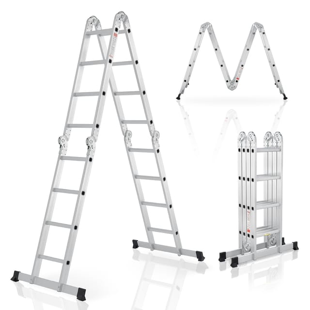 Juskys Aluminium Multifunktionsleiter 4,7m Tragfähigkeit bis 150 kg