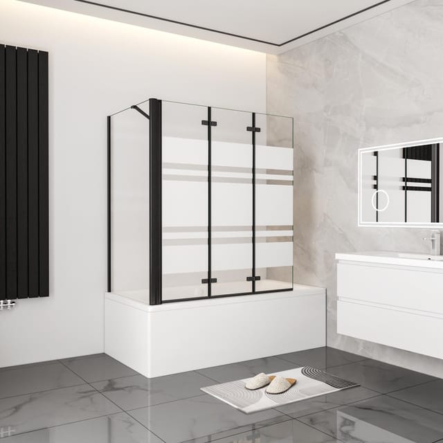 Aica 140cm Schwarz Faltwand 3 Teilig Badewanneaufsatz Mit 80cm Seitewand 6mm Nano Esg