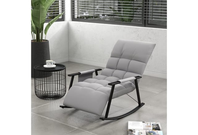 HOMCOM Schaukelstuhl Polyester Stahl Grau 60L x 134B x 70H cm