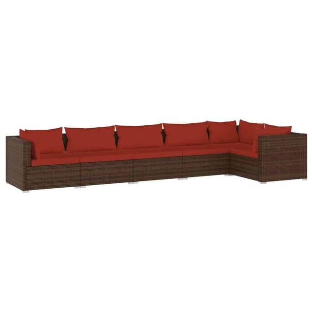 vidaXL 6-Tlg Garten-Lounge-Set mit Auflagen Poly Rattan Braun 3101707