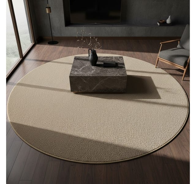 KADIMA DESIGN Teppich CIMA Wohnzimmer Schlafzimmer Waschbar Wohnzimmerteppich Esszimmer, Rund, Höhe: 7 mm, Beige, 120x120 cm, Webteppich Strapazierfähig Uni Waschbar