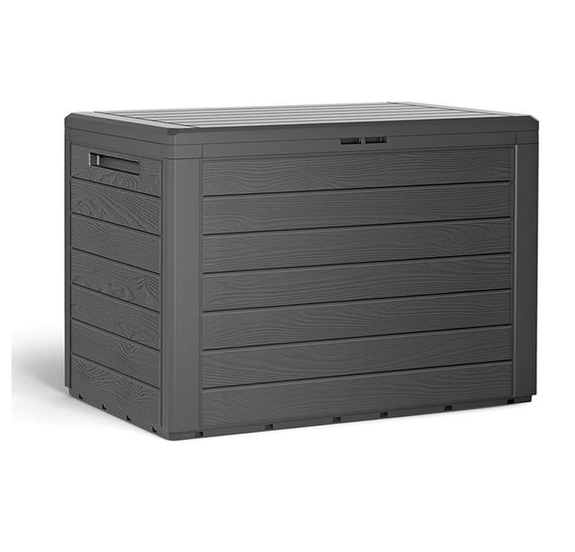 Casaria Auflagenbox Lille (1 St), Balkonbox Holzoptik Stecksystem Griffmulden Abschließvorrichtung Grau