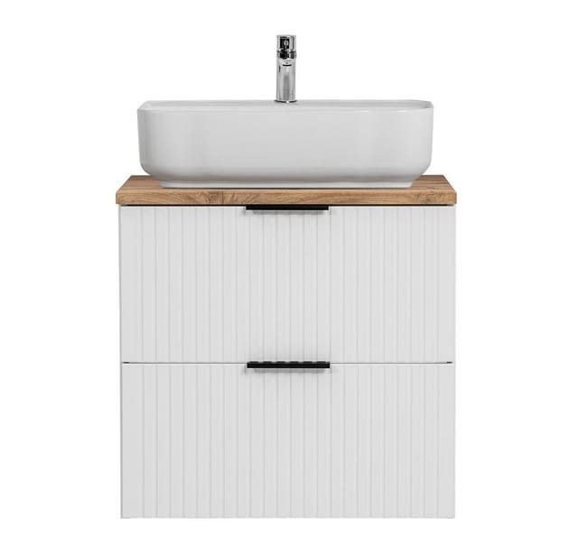 Lomadox Waschtisch ADELAIDE-56-WHITE, 60cm, weiß mit Eiche Nb., Keramik-Aufsatzbecken weiß