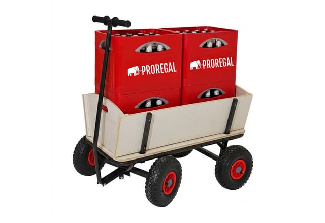 PROREGAL® Bollerwagen Transportwagen Handwagen BOLLY 97x95x60cm Holz Traglast 150kg Schwarz, Robuster Handwagen mit abnehmbaren Seitenwänden 10-Zoll-Luftreifen