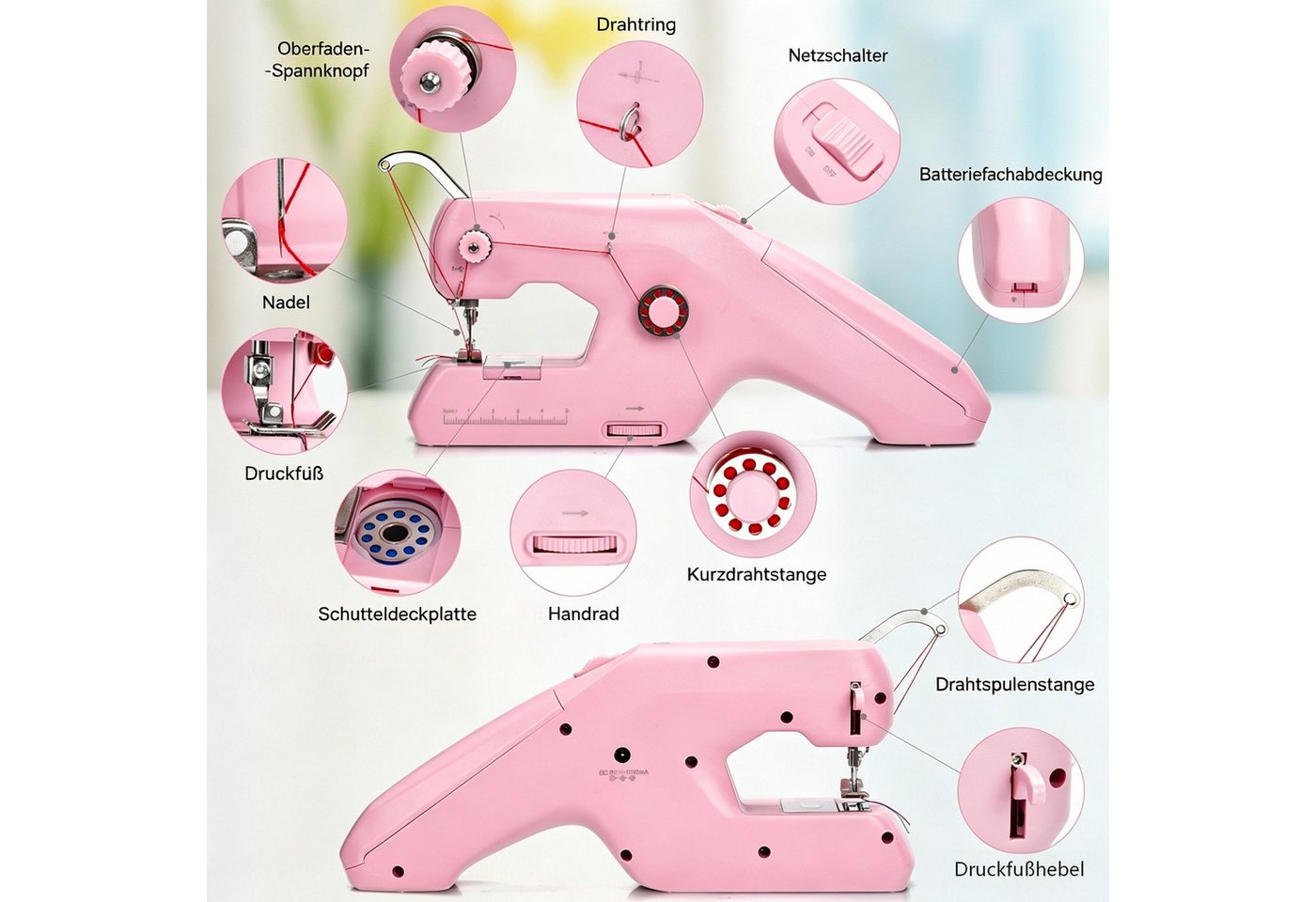AIBISTAR Nähmaschine Portable Electric Sewing Machine, Double Thread, 23 Programme, Doppelstich,Kompakt & leicht,Einfache Bedienung, ideal für Anfänger