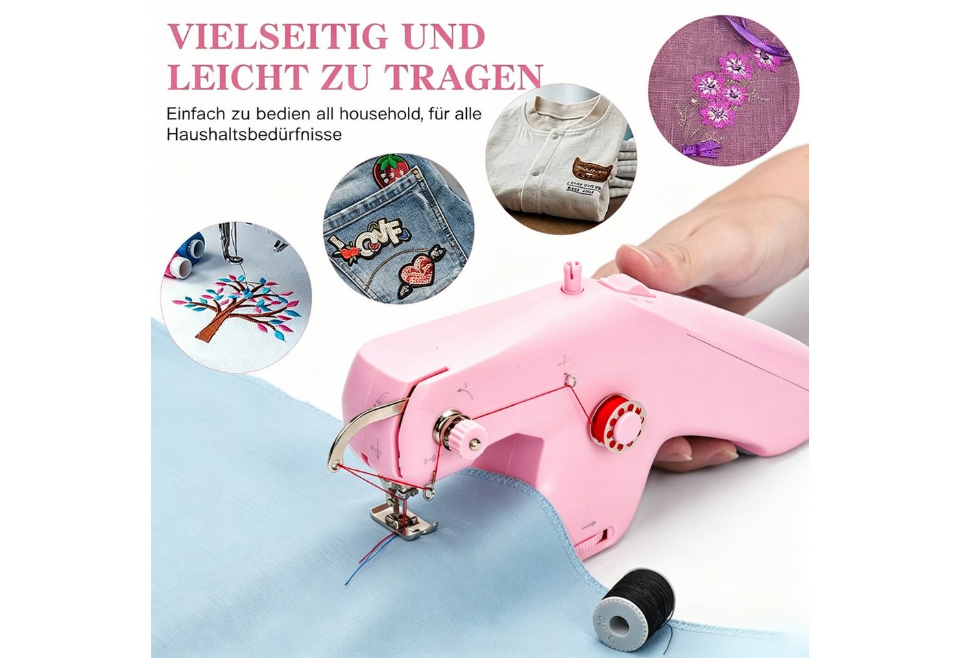 AIBISTAR Nähmaschine Portable Electric Sewing Machine, Double Thread, 23 Programme, Doppelstich,Kompakt & leicht,Einfache Bedienung, ideal für Anfänger Bild 3