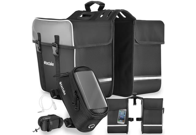 tectake Fahrradtasche (Fahrradtasche GEORG, in schwarz), Inkl. 3,5 mm Kopfhörerverlängerungskabel