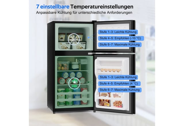 Merax Table Top Kühlschrank Freistehend, Minikühlschrank 60L mit Gefrierfach 22L, 87.5 cm hoch, 42.5 cm breit, Kompakt Kühlschrank mit Glastür & LED, Leise 45dB, Temperaturregelung