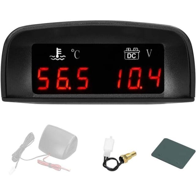 2-in-1-kfz-anzeigegerät Mit Voltmeter Und Wassertemperaturanzeige, Hintergrundbeleuchtetem Led-display, Integriertem Alarm, 12–24 V, 1/8″-sensor