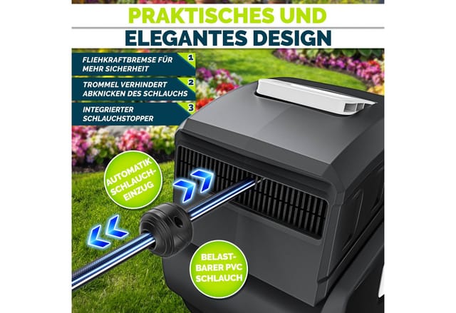 Tillvex Schlauchtrommel Wasser 35+2m Schwarz Mit Wandhalterung + Tragegriff Schlauchaufroller Mit Handbrause Und Gartenschlauch 180° Schwenkbar Wand-schlauchbox Mit Aufroll-automatik
