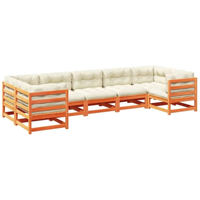 vidaXL 7-Tlg Garten-Sofagarnitur mit Kissen Wachsbraun Kiefernholz 3299619