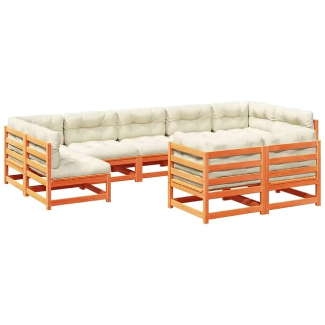 vidaXL 9-Tlg Garten-Sofagarnitur mit Kissen Wachsbraun Kiefernholz 3299630