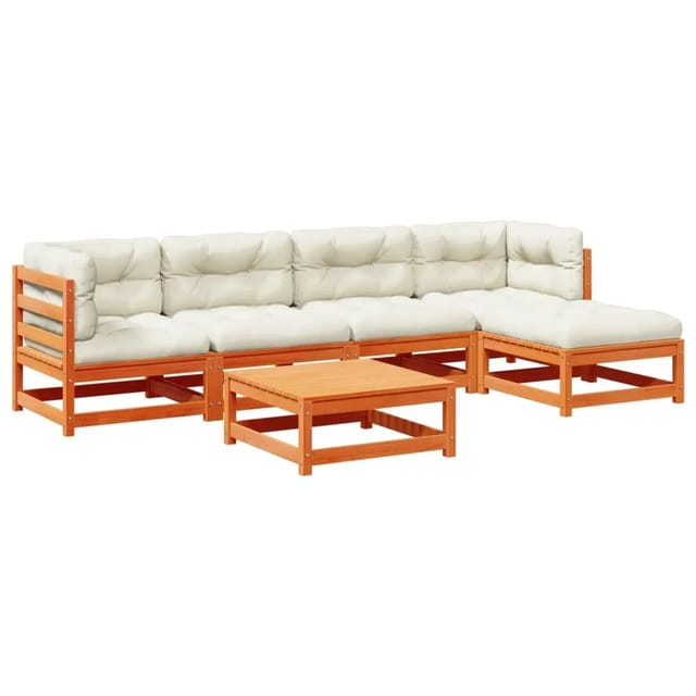 vidaXL 6-Tlg Garten-Sofagarnitur mit Kissen Wachsbraun Kiefernholz 3299402