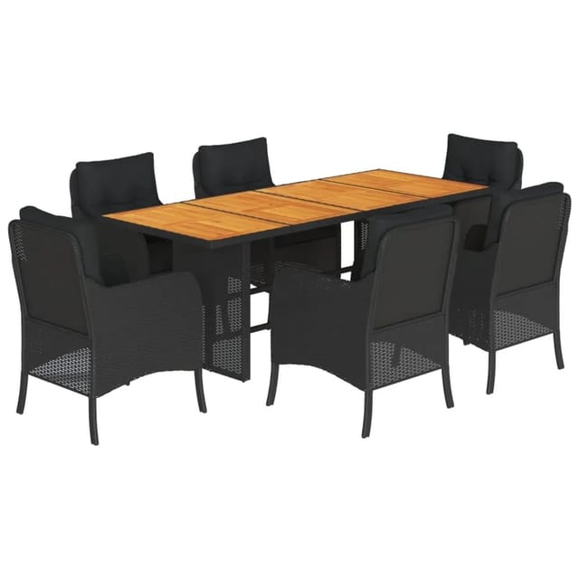 vidaXL 7-Tlg Garten-Essgruppe mit Kissen Schwarz Poly Rattan 3211896