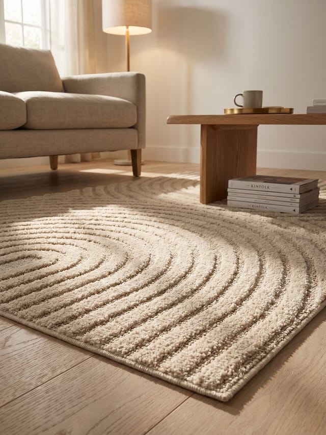 KADIMA DESIGN Teppich RIGI Hoch-Tief 3D-Effekt Waschbar Strapazierfähig, Rechteckig, Höhe: 10 mm, Creme, 60x110 cm, Wohnzimmerteppich Strapazierfähig Waschbar