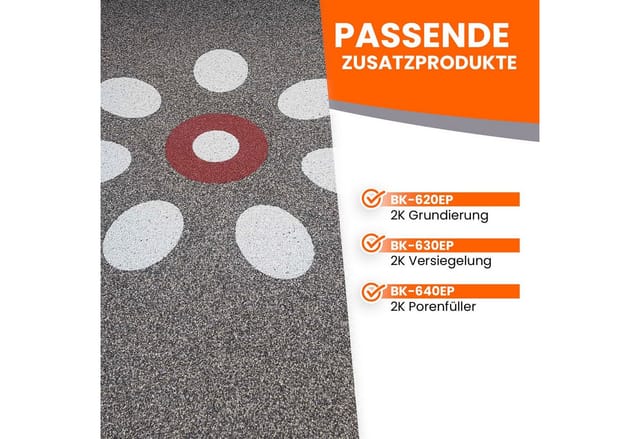 BEKATEQ Kieselsteine BK-600EP Steinteppich Set innen mit Bindemittel, (Set, 25kg Marmorkiesel + 1,5kg 2K Epoxy Kleber), Steinteppich Set Bodenbelag für 2qm, mit Epoxidharz Bindemittel
