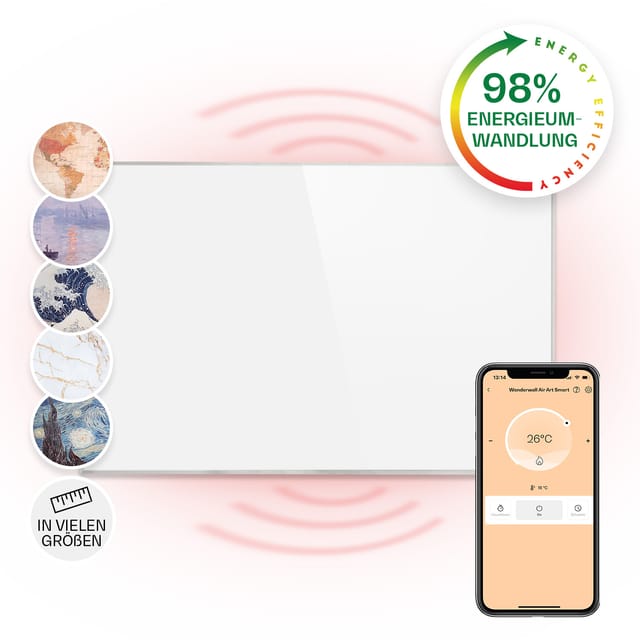 Wonderwall Smart Infrarotheizung 80x120cm App-steuerung 960w Wochentimer Ip24