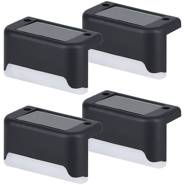 Set Mit 4 Wasserdichten Led-solar-zaunleuchten, 8 X 4,5 X 5 Cm, Warmweißes Licht, Ideal Für Terrassen, Treppen, Gartenwege, Stufen Und Zäune, Schwarz