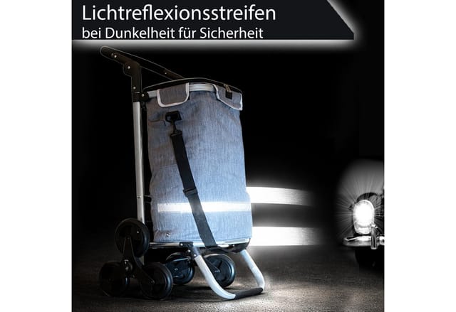 Faltbarer Aluminium Einkaufstrolley 57l (48l + 9l Kühlfach) Grau, 50kg Traglast, 35x45x98cm, Eva Treppenräder Ø32cm, Klappbar, Als Sackkarre & Umhängetasche Nutzbar, Einkaufswagen Haken