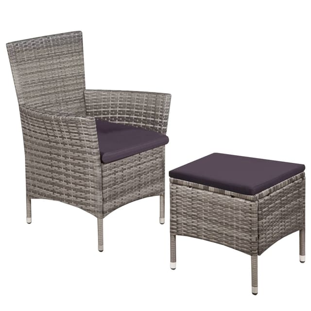 Gartenstuhl Und Hocker Mit Polstern Poly Rattan Grau