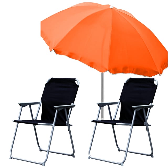 2x Campingstuhl Schwarz + Sonnenschirm 180cm Orange-2xmpo2600s+mmc180n-orange
