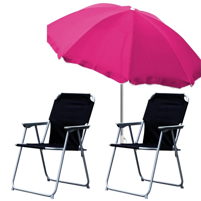 2x Campingstuhl Schwarz + Sonnenschirm 180cm Pink-2xmpo2600s+mmc180n-pink