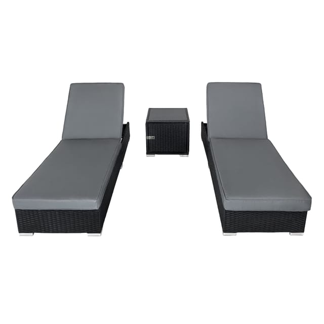 Sonnen-liegestuhl-set 3-stück Rattan Schwarz Sonnenbett Mit