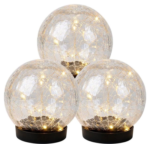 Solarlampe Solarleuchte Balkon Deko Crackle Glas Warmweiß Led D 12 Cm 3er Set