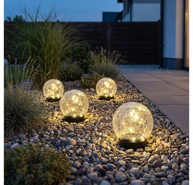 Solarlampe Außen Solarleuchte Balkon Deko Crackle Glas Klar Led D 12 Cm 4er Set
