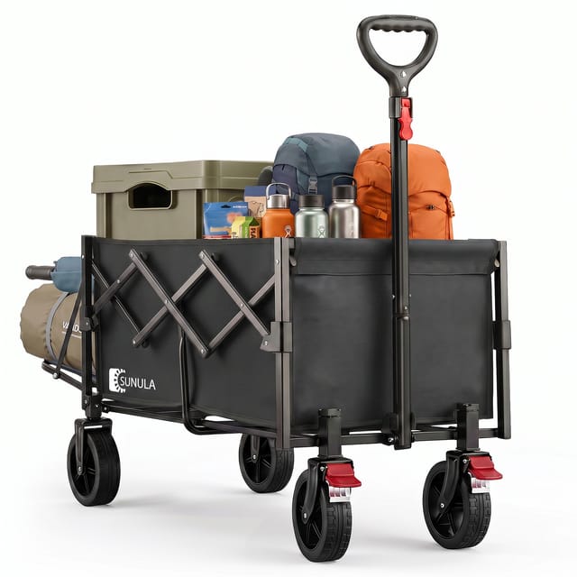 Sunula Bollerwagen Faltbar Handwagen Transportwagen Mit Erweiterbarer Heckklappe, 100kg, 80l + 35l, Schwarz