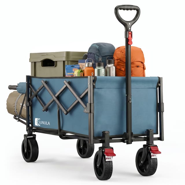 Sunula Bollerwagen Faltbar Handwagen Transportwagen Mit Erweiterbarer Heckklappe, 100kg, 80l + 35l, Blau