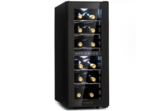 Klarstein - Weinkühlschrank Freistehend, Kleiner Getränkekühlschrank Schmal, 2 Zonen Weinkühlschrank Mit Glastür, Indoor/outdoor Beersafe, Kühlschrank Klein Mit Uv-schutz, 5-18°c, 12 Flaschen