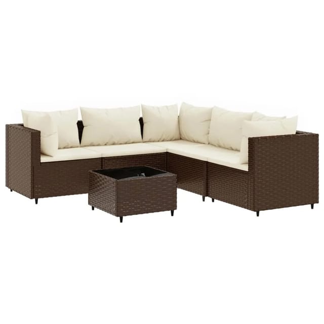 vidaXL 6-tlg Garten-Lounge-Set mit Kissen Braun Poly Rattan Modell 8