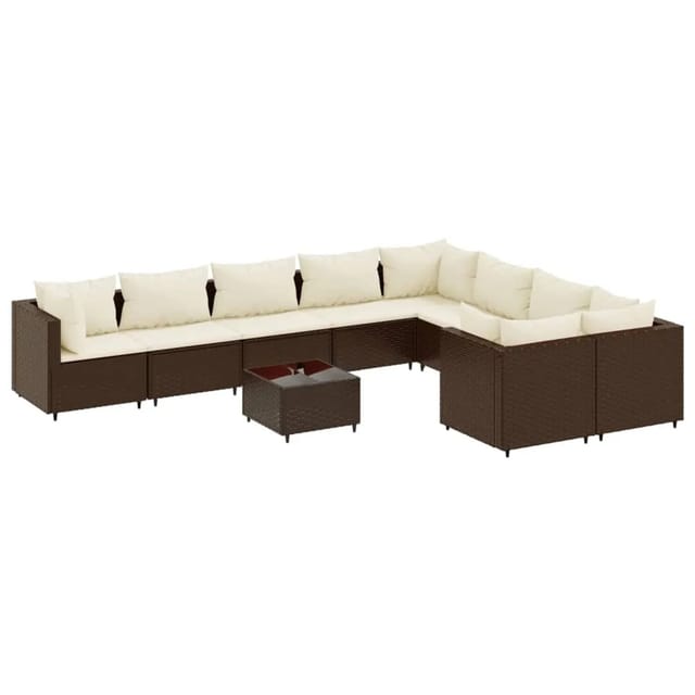 vidaXL 10-tlg Garten-Sofagarnitur mit Kissen Braun Poly Rattan Modell 5