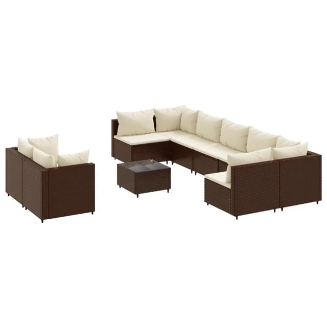 vidaXL 10-tlg Garten-Sofagarnitur mit Kissen Braun Poly Rattan Modell 20